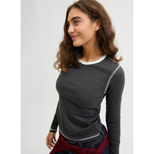 T-shirt à manches longues pour femmes, vente en gros, haute qualité, 100% coton, logo personnalisé, coupe classique, tee-shirt de sport épais, taille plus, respirant - Product Image 5