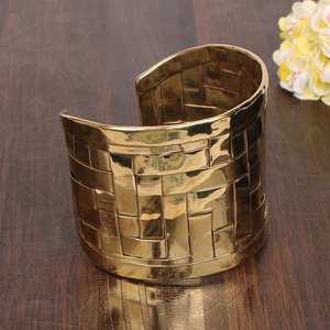 กำไลข้อมือทองเหลืองดิบ69มม., กำไลข้อมือฝัง, กำไลข้อมือช่องว่างเปล่า, สร้อยข้อมือทำด้วยมือกว้าง, ทองเหลืองดิบ - Product Image 2