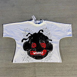 Camiseta Blanca Extra Grande con Estampado Gráfico de Cara de Dibujos Animados, Estilo Urbano, Manga Corta, Unisex, Informal, Tejido Resistente - Product Image 3