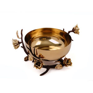 Cuenco decorativo dorado para servir frutas con acento de flor rosa, ensaladera, diseño atractivo, cuenco para servir alimentos a precio de fábrica - Product Image 2