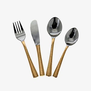 Stainless Steel Cutlery Set Dinnerware Spoon Fork Knife <b>Gold</b> Feather Design Handle Metal Flatware Sets for Restaurant Hotel - Product Image 2