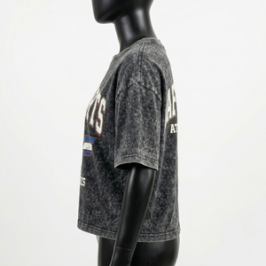 T-shirt pour homme en coton épais 240 GSM, délavé, noir, coupe ample, impression sérigraphique, logo personnalisé - Product Image 3