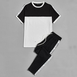 2025 vêtements d'été décontracté Simple grande taille col rond T-shirt pantalon deux pièces hommes ensemble de sport - Product Image 1