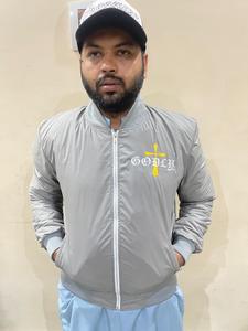 เสื้อแจ็คเก็ตบอมเบอร์สำหรับผู้ชาย, เสื้อกันลมสำหรับเล่นกอล์ฟแบบลำลองมีซิปเต็มปกตั้งน้ำหนักเบาสำหรับฤดูใบไม้ผลิสีพื้น - Product Image 2