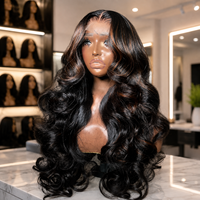 Superbe perruque en cheveux humains 13x6 HD Lace Front, noir naturel avec mèches brunes, ondulations souples, pré-épilée, sans colle, pour femme