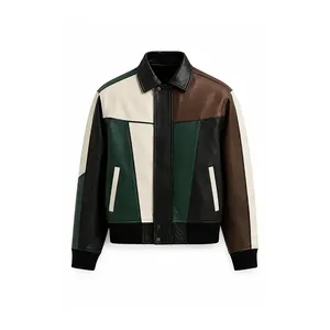 Chaqueta Bomber Reversible de Cuero Genuino con Estampado de Calavera y Cierre de Cremallera - Product Image 1