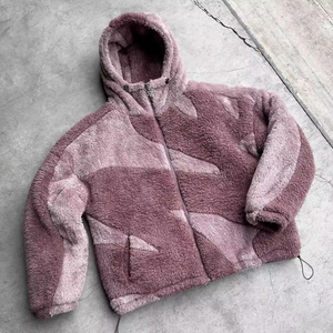 Custom Reversible Sherpa Fleece Hoodie Polar Winter Zip up Fleece Jacket logo Hombres - Product Image 3