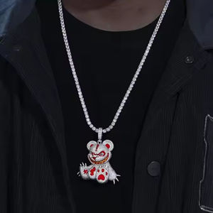 เครื่องประดับแฟชั่นสั่งทำ ดีไซน์ใหม่ เงินแท้ 925 ประดับเพชรโมอิสซาไนต์ VVS สไตล์ฮิปฮอป จี้หมีโกรธแบบการ์ตูน พร้อมสร้อยคอ - Product Image 2