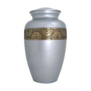 Urna Funeraria Grande Azul con Grabado Floral y Espacio para Recuerdo, Urna Metálica para Guardar Cenizas de Seres Queridos, Proveedor de Artículos Funerarios - Product Image 3