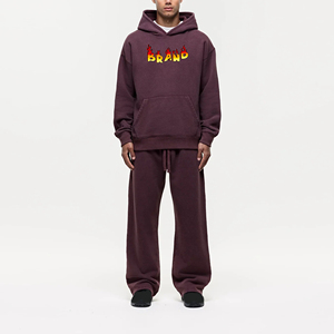 Venta al por mayor 100% algodón peso medio 220gsm invierno Streetwear chándal de los hombres por encargo liso en blanco pantalones de chándal con capucha conjunto de 2 piezas - Product Image 1