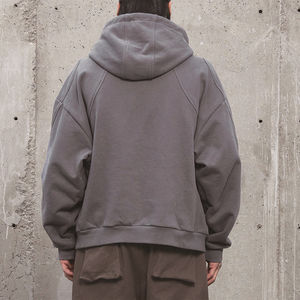 Sudadera con Capucha para Hombre de Alta Calidad, Estilo Patchwork de Algodón, Holgada, con Botones, Bolsillo Tipo Canguro y Hombros Caídos - Product Image 2