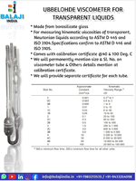 ASTM D445/446 ISO 3104/3105 Certified BALAJI INDIA(BI) Ubbelohde Viscometer Borosilicate Glass Testing Equipment for Oil
