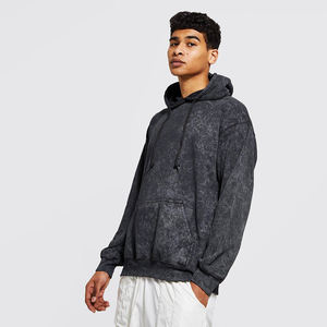 Vente en gros Pull à capuche personnalisé délavé à l'acide Taille XS Surdimensionné Manches longues Vintage Délavé Détresse Lavé Noir Polaire Hiver Imprimé - Product Image 6