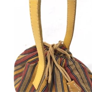 The Bohemian Bazaar Striped Fabric Drawstring Pouch with Leather Accents The Global Bucket <b>Bag</b> From Indonesia - Product Image 3
