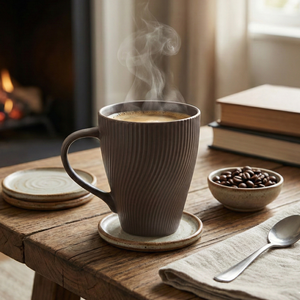 Taza de Café Acanalada, Juego de 2 Tazas de Café de Porcelana Fina, Taza para Beber Café, Té o Leche, Lujosa y Duradera, Ideal para Regalos - Product Image 4
