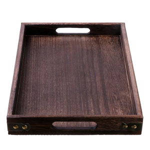 Plateau de service carré en bois naturel écologique, rétro, fait main, poli, non toxique, durable, de qualité alimentaire, lot de 3, design personnalisable - Product Image 2