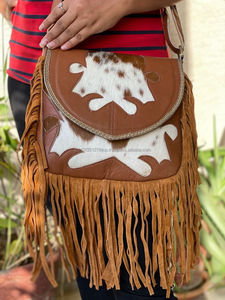 มาใหม่ที่ทําด้วยมือ Cowhide หนัง Fringe กระเป๋ากระเป๋าถือพิมพ์สัตว์ไหล่กระเป๋าหนังสลิงกระเป๋าสําหรับสตรี - Product Image 4