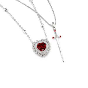 Fine Jewelry Sets Jeulia Sword Couples <b>Ruby</b> Heart <b>Necklace</b> - Product Image 4