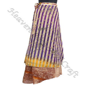 กระโปรงยาวผ้าไหมส่าหรีสำหรับใส่ไปทะเลกระโปรงแปลงได้หลายแบบวินเทจ - Product Image 2