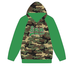 Sweat à capuche d'hiver à manches régulières Camo 08 Soror, sororité grecque, rose et vert, pour femmes, style universitaire, décontracté, badge sur le devant - Product Image 5