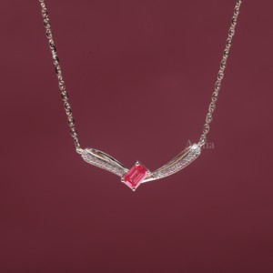 IGI Certified Lab Grown Diamond Emerald Cut Pink <b>Ruby</b> <b>Necklace</b> in 18K White Gold Minimalist V Shape Designer Pendant <b>Necklace</b> - Product Image 2