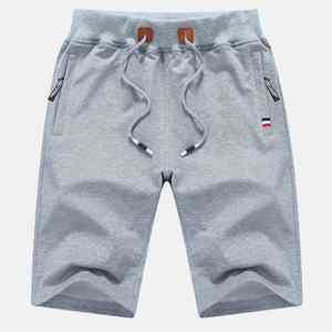 กางเกงขาสั้นกีฬาสำหรับผู้ชายผ้าคอตตอน100% เอวยางยืดปิดลำลองแบบถักลาย - Product Image 3