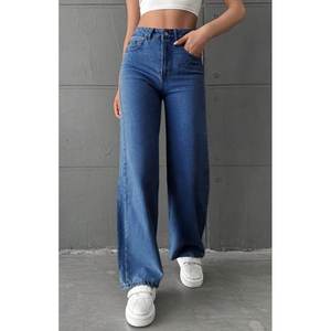 Jeans de mezclilla azul piedra de cintura alta para mujer, de pierna ancha, holgados, de ajuste relajado, suaves, elásticos, duraderos, casuales, tallas 26-40 - Product Image 1