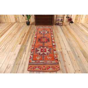 Turkish Vintage Rug, 2.4x8.4 ft <b>Runner</b> Rug, <b>Red</b> Herki Patchwork Rug - Product Image 1