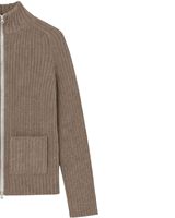 Pull cardigan zippé en tricot côtelé pour femme, col montant, manches longues, tricot texturé chaud d'hiver, couleur taupe brun, mode décontractée