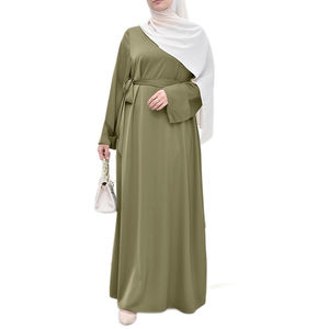 Ropa de abrigo elegante para mujer de talla grande Abaya musulmana islámica con cinturón turco Diseños de cintura Abaya musulmana - Product Image 4