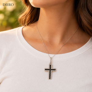 Collar con Colgante de Cruz de Plata de Ley 925 con Moissanita, Colgantes de Diamantes de Corte Redondo con Gema Negra para Unisex - Product Image 4