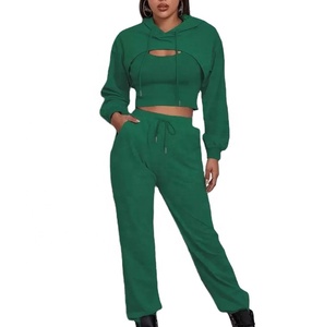 Haute qualité Sexy mode Gym survêtement 3 pièces solide pantalons de survêtement à capuche ensemble Logo privé sur le devant tissu tissé pour le Football - Product Image 3