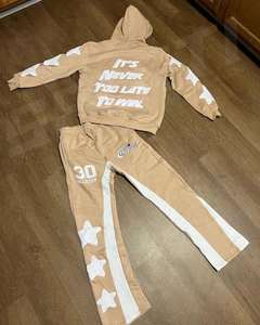 Ensemble de survêtement évasé et Sweat à capuche pour hommes, imprimé bouffant, poids lourd, 100% coton, polaire, unisexe - Product Image 2