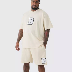 Logo personnalisé imprimé hommes décontracté été survêtement respirant vers le bas épaule manches Shorts deux pièces ensemble avec chemises service OEM - Product Image 1