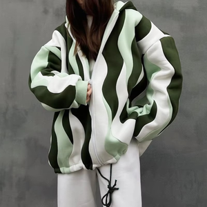 Sweat à capuche zippé de luxe pour femme, poids lourd, en coton biologique, Color Block Boxy, sweat à capuche réversible - Product Image 2