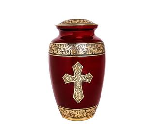 Urna de aluminio rojo de calidad superior para cenizas Diseño cruzado Cenizas de adultos de estilo americano de la mejor calidad - Product Image 4