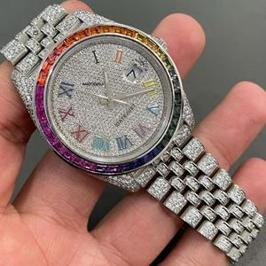 Montre automatique de luxe sertie de moissanite en or rose, style bijoux hip-hop - Product Image 1