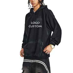 เสื้อฮู้ดสำหรับผู้ชายผ้าคอตตอนสีจางมีปกเรียงกันเป็นกรดขนาดใหญ่สำหรับผู้ชาย500กรัม100% กันแดด - Product Image 2