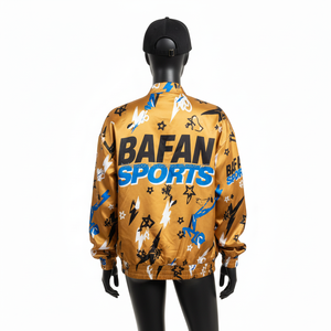 Chaqueta de Satén para Mujer, Tela Lisa Dorada, Impresión por Sublimación en Toda la Superficie, Mezcla de Colores, Paneles de Manga con Logotipo Personalizado, Chaquetas de Satén para Mujer - Product Image 2