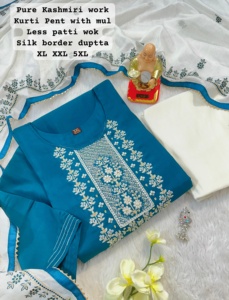 Muselina de Ropa Étnica con pantalón Kurti bordado de Cachemira y suministro mayorista mundial Dupatta de India - Product Image 2