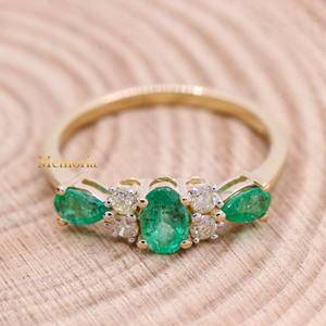 Potente pera Esmeralda natural y piedra preciosa de corte ovalado con anillo de piedras preciosas de diamante para mujer, joyería preciosa de oro amarillo de 14K - Product Image 4