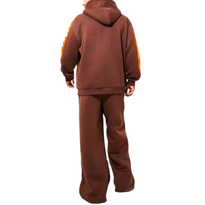 2025 personalizado Casual de gran tamaño gota hombro Sudadera con capucha pierna recta pantalones de chándal conjunto de peso pesado polar holgado transpirable invierno - Product Image 3