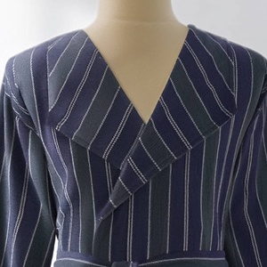 Peignoir turc à rayures fines, bleu marine, col châle, 100% coton - Product Image 2