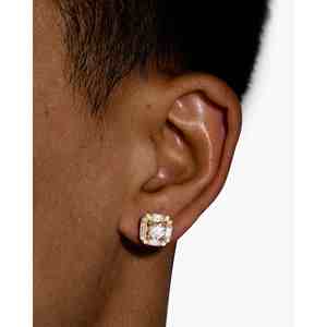 ต่างหูทอง 14K สี D ประดับเพชรโมอิสซาไนต์ทรงบาแกตต์แบบฮาโล - Product Image 3