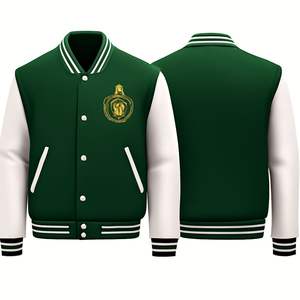 Veste universitaire formelle d'hiver avec logo personnalisé, broderie chenille, manches en cuir véritable, col montant, design frontal - Product Image 5