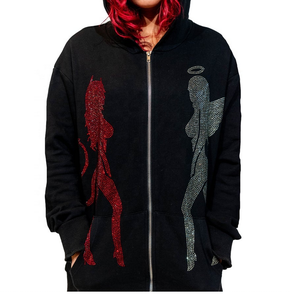 Custom Fleece Silver <b>Rhinestone</b> Men's Hoodies & Sweatshirts <b>Jackets</b> Full Body Zip Up Face Hoodie With Zipper - Product Image 2