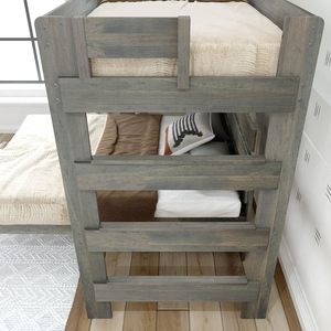 Tablón + viga de madera maciza hecha a mano doble sobre litera rústica en forma de L completa diseño tradicional camas de madera - Product Image 2