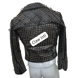 2022 ladies Motorcycle rocker Studded Rivet Punk Leather biker crop Jacket for women customised jacket supplier