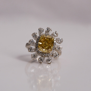 Custom Flower Shape Yellow <b>Cushion</b> Cut Lab Created Diamond Halo Setting 14KT Solid Gold Engagement Ring Luxurious Gift for Women - Product Image 2