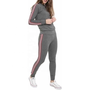 Ropa de gimnasio para correr de invierno personalizada para mujer, Tops con capucha, pantalones para correr, chándal sólido con logotipo bordado a rayas laterales - Product Image 6